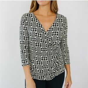 Talbots Black and White Geometric Blouse